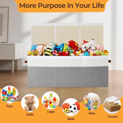 Extra Large Toy Box with Lid,Collapsible Toy Storage Chest Bin,Grey - Image 5