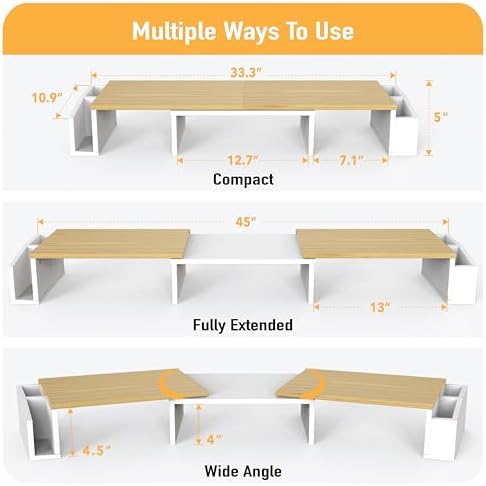 Simple Houseware Desk Dual Monitor Stand Riser with Drawer, Oak - Image 3