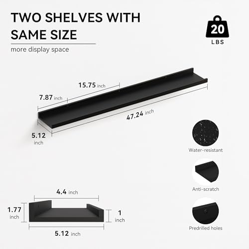 Boswillon Floating Shelves Set of 2, Long Wall Shelf with Lip, 48in, Black - Image 3
