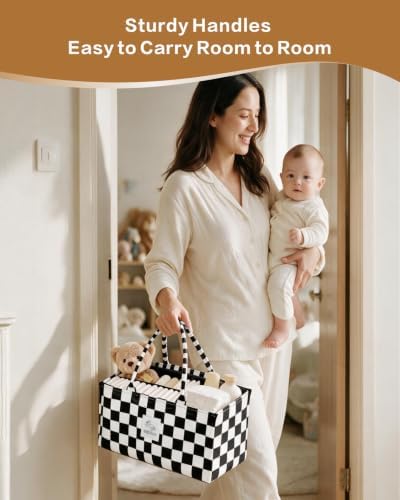 Diaper Caddy Organizer – Nursery Storage Basket (Checkerboard) - Image 4
