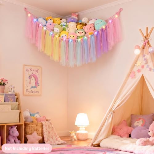 FIOBEE Stuffed Animals Net LED Light Toy Hammock for Kids Bedroom Storage - Image 5