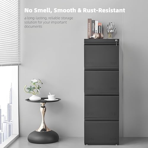 Approgreent Vertical 4 Drawer File Cabient with Lock, Metal Filing Cabinets for Home Office, Heavty Duty Office Storage Cabinet for A4/Letter/Legal (Matte Black) - Image 3