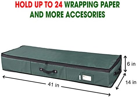 Primode Wrapping Paper Storage Container | Gift Wrap Organizer Under Bed | 41”x14”x6” | Box Holder for 18-24 Rolls Up to 40” | 600D Oxford Material | Pockets for Ribbon, Bows, and Accessories (Green) - Image 2
