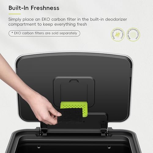 EKO Hudson 50 Liter/13.2 Gallon Kitchen Trash Can with Soft Close Lid, Stainless Steel Step Trash Can, Garbage Can with Rear Trash Bag Storage Compartment for Kitchen, Matte Black - Image 6