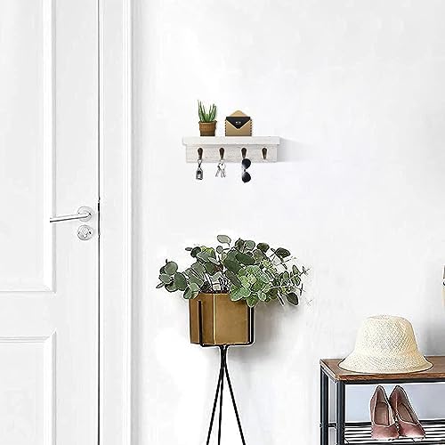 Key Holder Wall Mount, Farmhouse Wall Shelf with 4 Hooks for Entryway - Image 5