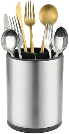kitchen Utensil Holder Counter, DV Stainless Steel Rotating Cooking Spatula Utensils Holder Caddy (3 Compartment, 360°Rotating) by Unknown