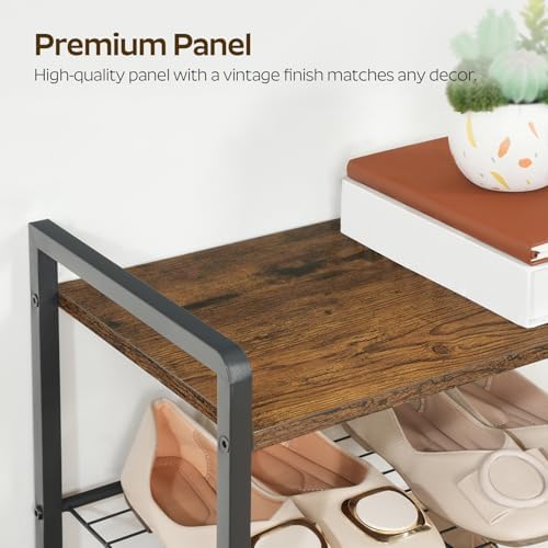 YATINEY 10-Tier Narrow Shoe Rack, Tall Shoe Rack for 10-20 Pairs, Slim Shoe Storage Organizer with Wooden Top, Space Saving, Metal Frame, for Entryway, Rustic Brown and Black SS68BR - Image 5