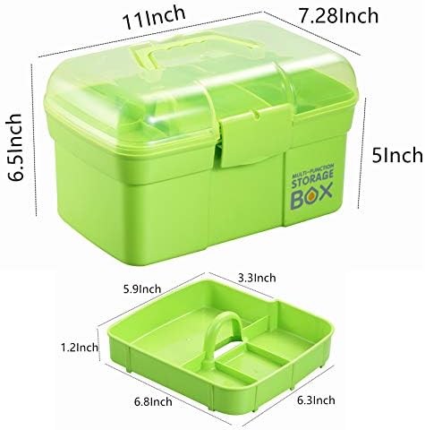 Kinsorcai 11'' Plastic Storage Box with Removable Tray, Multipurpose Organizer and Storage Case for Art Craft and Cosmetic (Green) - Image 2