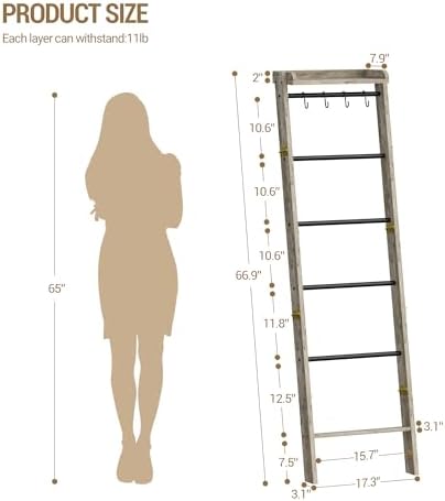 Hzuaneri Blanket Ladder Shelf, Farmhouse Ladder Holder, Blanket Organizer - Image 2