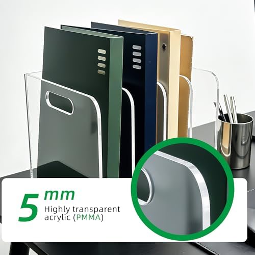 Clear Acrylic Magazine File Holder, 4 Compartment Desk Organizer - Image 4