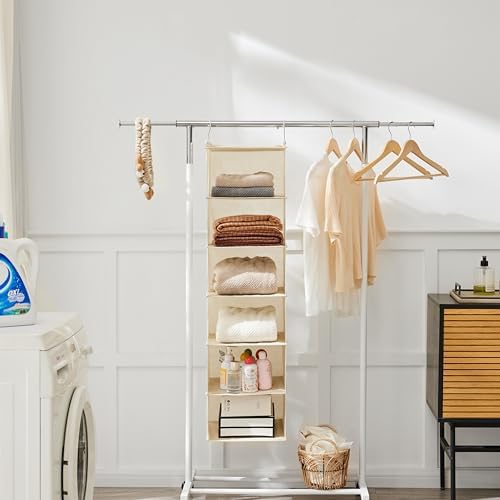 MAX Houser 2 Pack 6 Tier Foldable Hanging Closet Organizer, Beige - Image 4