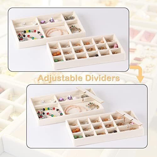 Jewelry Trays,Velvet Stackable Organizer Trays,Drawer Inserts Jewelry Display Case For Rings Stud Necklaces Earring Organizer Tray for Women Girls-8 Pack (Beige) - Image 5