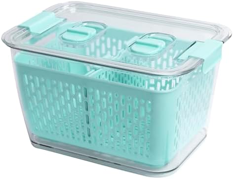 Kitchen Spaces Colander Bin, Produce Saver, Fridge Organizer With Lid, Wash, Strain and Store, Great for Refrigerator, Freezer and Pantry, Medium, Mint Green, Pack of 1 - Image 2