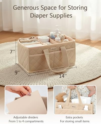 Diaper Caddy Organizer For Changing Table,Dutch Velvet Baby Diaper Caddy With 3 Removable Compartments &4 Side Pockets,Portable Diaper Basket For Car Organizer,Nursery Organizer For Essential Supplies - Image 3