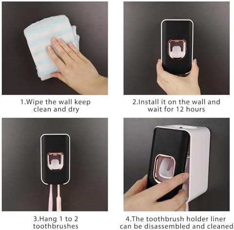 2 Slot Toothbrush Holder and Toothpaste Dispenser Wall Mounted, Automatic Toothpaste Squeezer, 2 in 1 Tooth Brush Toothpaste Organizer for Shower (Black 2Pack) - Image 5