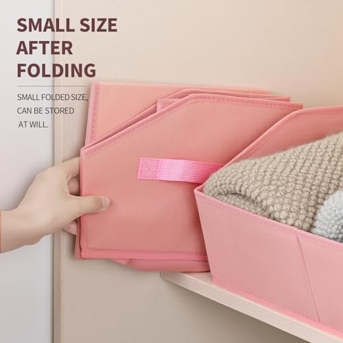 Homsorout Closet Baskets for Shelves Trapezoid - Decorative Storage Baskets with Handle, Closet Bins for Organization, Shelf Storage Bins for Clothes, Books, Home, Office, 8 Pack, Pink - Image 4