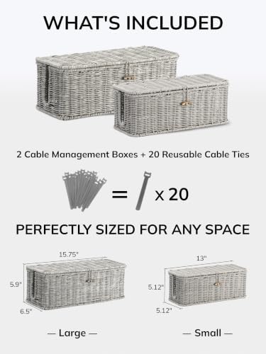 Cable Management Box, Cord Organizer with Lid & Cable Ties - Gray Set - Image 2