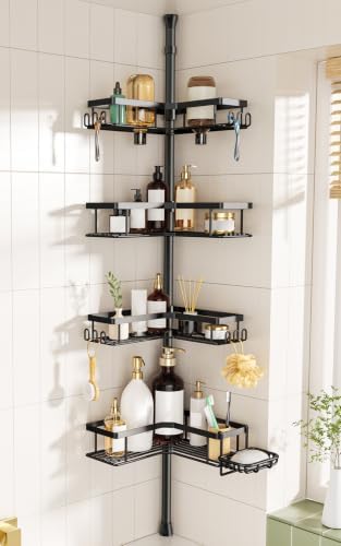 HAMITOR Shower Caddy Tension Pole 4-Tier Corner Storage Bathroom Essentials by HAMITOR