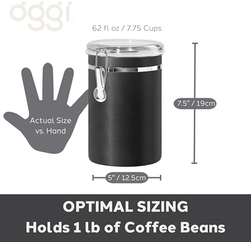 Oggi Stainless Steel Kitchen Canister 62 fl oz, Black - Airtight Clamp Lid, Clear See-Thru Top - Ideal for Kitchen Storage, Food Storage, Pantry Storage. Large Size 5" x 7.5". - Image 5