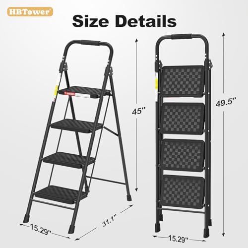 HBTower 4 Step Ladder with Wide Anti-Slip Pedal and Cushioned Handle - Image 6