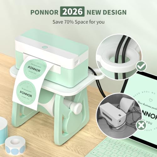 PONNOR Label Holder for Rolls and Fanfold Labels, Thermal Sticker Holder for Desktop Printer, Fragile Stickers for Shipping, Label Stand Accessory Supplies for Home, DIY, Office, Small Business(Green) - Image 3