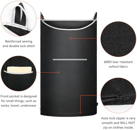 XL Hanging Laundry Hamper, Over the Door Laundry Hamper and Baskets, Wide Opening Hanging Laundry Bag,Hanging Hamper for Bathroom,Dorm,Laundry Room,Chirstmas Gifts(Black 36x22Inch). - Image 5