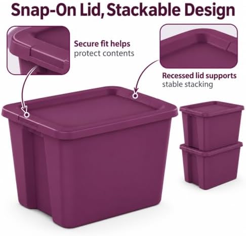 18 Gal Storage Bin with Snap-On Lid, Stackable Tote, Magenta - Image 4