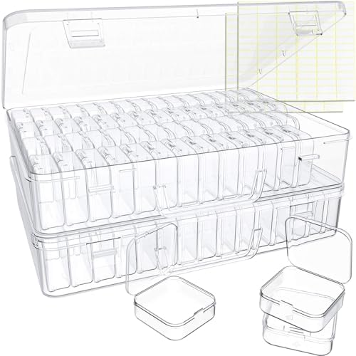Bead Organizer Box, 120 Pack Small Clear Storage Boxes with Labels, Large Travel Craft Case with Handle, Mini Plastic Containers for Jewelry Making Diamonds DIY Pony Bracelet Screws Seeds Small Parts by HOXILOB