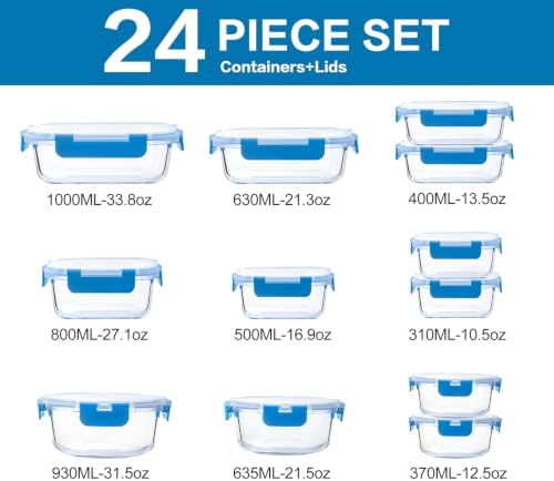 M MCIRCO 24 Piece Glass Food Storage Containers with Lids, Blue - Image 2