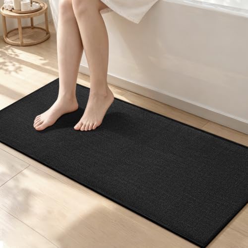 chakme Bathroom Rugs Mat 47x17, Ultra Thin Non Slip Bath Mat Runner Quick Dry Absorbent Bath Mat for Bathroom Floor, (Black, 47"x17") by CHAKME
