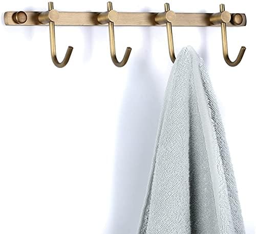 WINCASE Brass Towel Hook Rack, Brushed Brass Wall Hook Rack, Antique Brass Row Hooks with 4 Hooks Rustic Wall Mounted by WINCASE