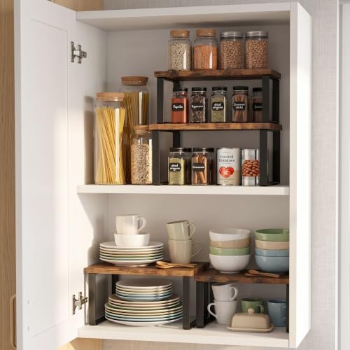 Cabinet Organizer Shelf, Counter Shelves Set of 2, Expandable Spice Rack,Kitchen Storage Riser,Stackable, for Kitchen, Countertop, Office Desk, Living Room, Rustic Brown - Image 3