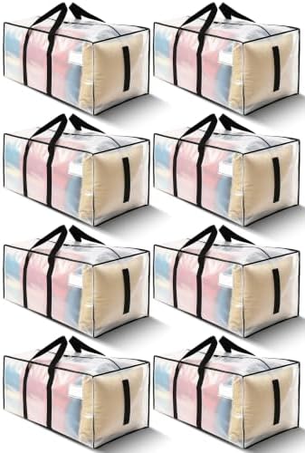 HOMESURE 8 Pack Large Strong Moving Bags with Zippers & Carrying Handles - Water-Resistant - Heavy Duty Tote for Space Saving Storage, Fold Flat, Alternative to Moving Box (Clear) by testVendor01-gamma