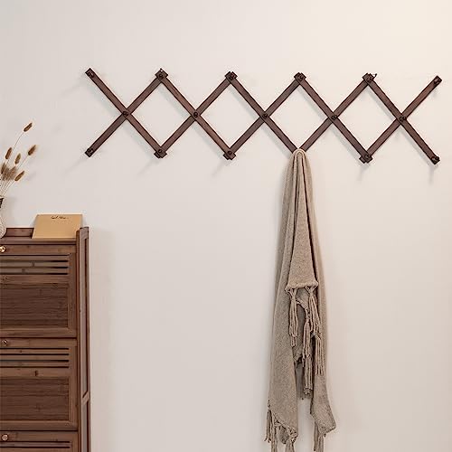 SKOLOO Hat Rack for Wall with 17 Hooks, Solid Wooden, Modern, Expandable Coat Rack Wall Mount for Coats, Hats, Bags, Baseball Caps, Walnut Color - Image 2