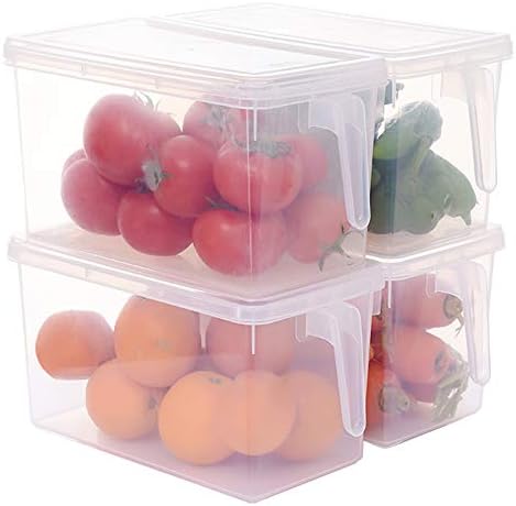 Sooyee Fridge Storage Containers Produce Saver, 4 Pack x 4L Stackable Refrigerator Organizer Keeper with Handle To Keep Fresh for Produce, Food,Fruits, Vegetables, Meat and Fish,Clear by Sooyee