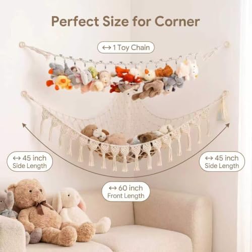 2pcs Stuffed Animal Storage Combo,Handcrafted Macrame Corner Hammock Net - Image 3