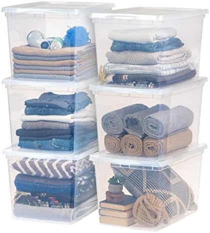 IRIS USA 6-Pack 68 Qt Storage Bins with Lids, Clear, Stackable by IRISUSA