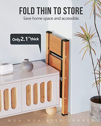 WOA WOA 3 Step Ladder, Foldable Step Stool, 300lbs Load, Wood Grain - Image 4