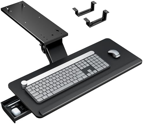 PEGZONE Keyboard Tray Under Desk Slide Out, 25 x 11 inch, Black by Pegzone