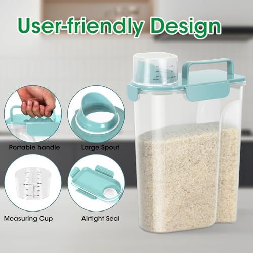 TBMax Airtight Rice Container 10 Lbs Cereal Dispenser, Small Pet Cat Dog Food Storage Container, Plastic Kitchen Pantry Food Storage Holder with Cup -Light Blue - Image 4