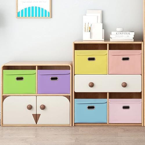 STOREONE Fabric Storage Cube Bins Foldable Organizer Container Collapsible Basket with Lids and Metal Handles, for Home, Bedroom, Closet 3 Pcs (multicolour-purple) - Image 5