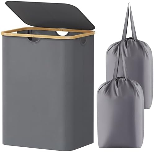 Lifewit 150L Large Laundry Basket with Lid, 2 Removable Bags, Gray by Lifewit