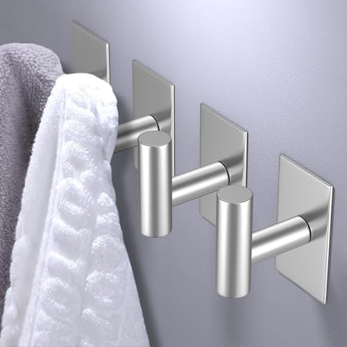 VAEHOLD Wall Towel Hooks, Heavy Duty Sticky Holder Waterproof Towel Hooks for Hanging Coat, Clothes, Closet Hook Wall Mount for Kitchen (Silver, 4 Pack) - Image 2