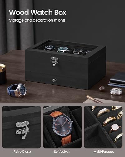 SONGMICS 8-Slot Wooden Watch Box, Display Case with Large Glass Lid - Image 5