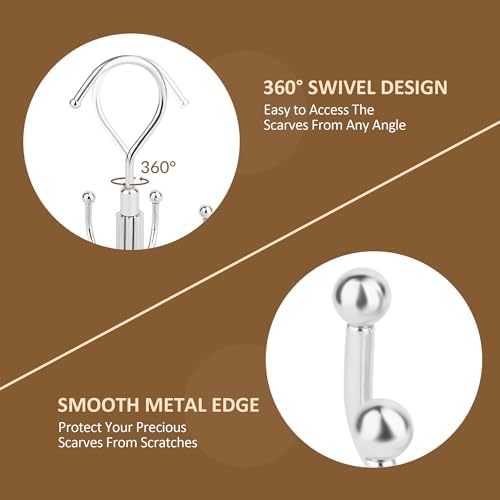 ZEDODIER Scarf Organizer Scarf Hanger for Closet, Rotatable Sturdy Hijab Holder Holds 8 Scarves, Metal Space Saving Closet Organizers and Storage, Silver - Image 6