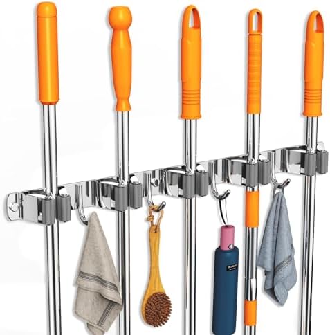 2 Pack Mop and Broom Holder Wall Mount for Kitchen Garage Laundry Room - Image 3