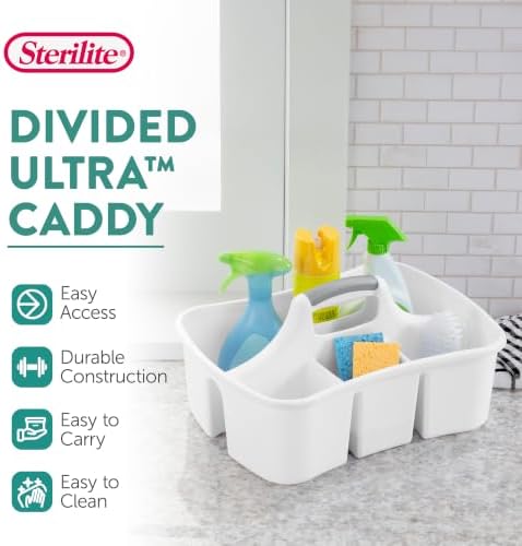 Sterilite Divided Ultra Caddy, Plastic Portable Organizer, White, 12-Pack - Image 2
