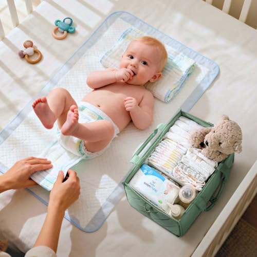Baby Essentials Diaper Caddy Organizer – Portable Storage Basket with Shoulder Strap & Stroller Hooks, Splashproof Quilted Nursery & Car Tote, Gender Neutral Gifts for Baby Shower, Sage Green - Image 5