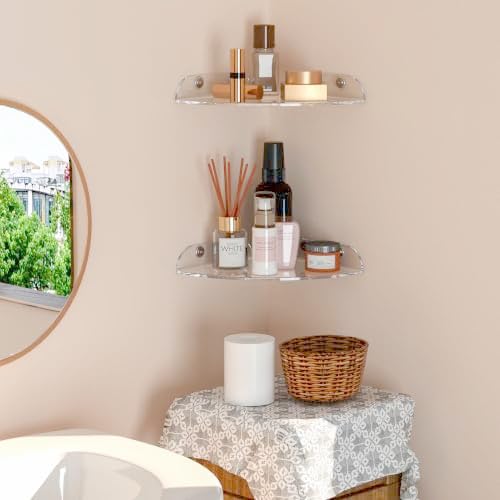 Sezanrpt 7x7 Inch Corner Shelf Wall Mount Set of 2, Acrylic Corner Floating Shelves, Clear Corner Wall Organizer Shelf for Bathroom, Kitchen, Bedroom, Living Room, Dining Room, Office - Image 4