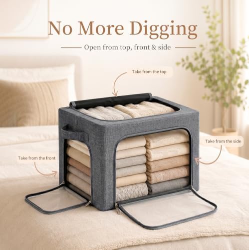 GoMaihe Clothes Storage Bins with Metal Frame for Sweaters, 40L 6-Pack Grey - Image 2
